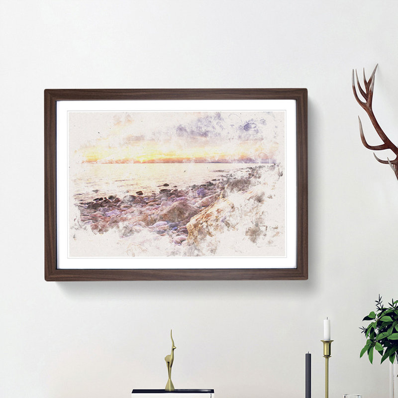 Ocean View in Murcia Spain - Picture Frame Painting Print, 36cm H x 48cm W x 2cm D, Walnut Framed