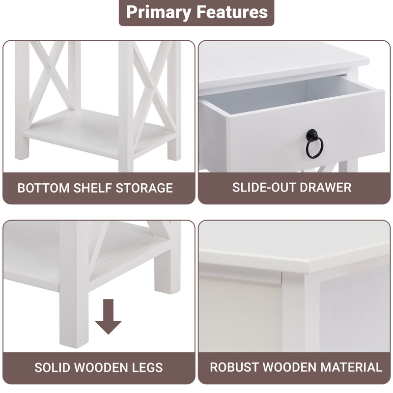 Mutchler Small End Table with Storage Shelf and Drawer, Solid Wood End Table for Bedrooms, Living Room End Table, End Table with Storage, Side Table with Drawers