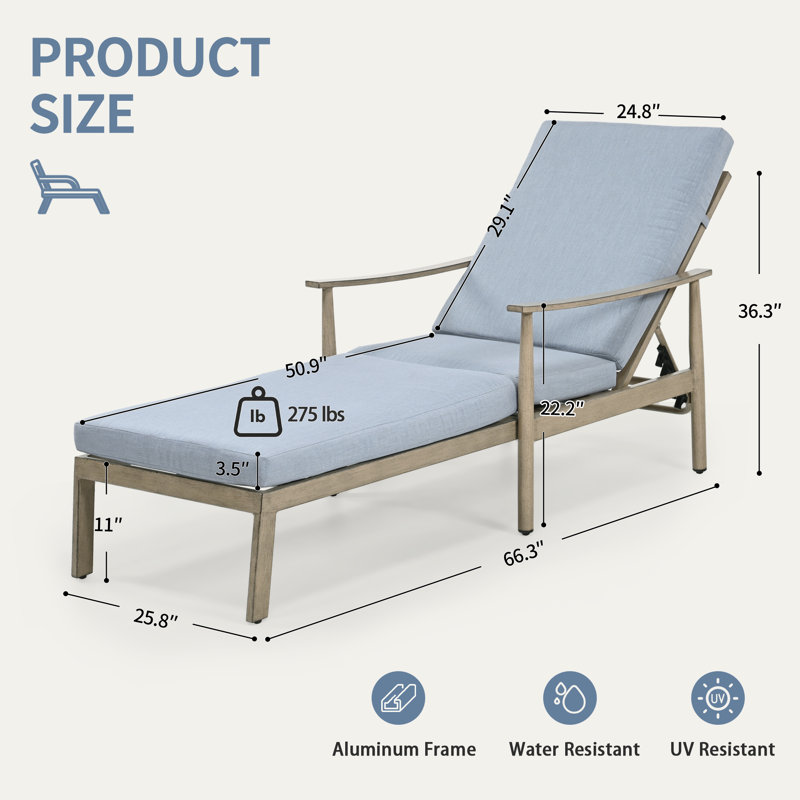 Marijela Outdoor Metal Chaise Lounge Set , Cushion Included, Blue Cushion/Light Brown Frame