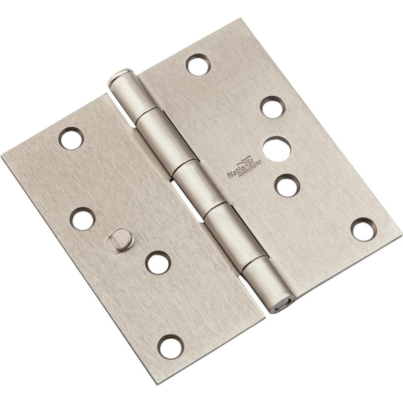 Charnière V512 SQR de 4 po avec goujon de sécurité, Nickel satiné