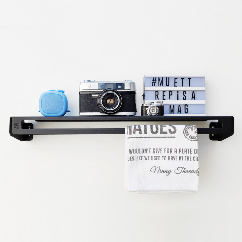 Haarika Metal Bracket Shelf with Towel Bar, Black