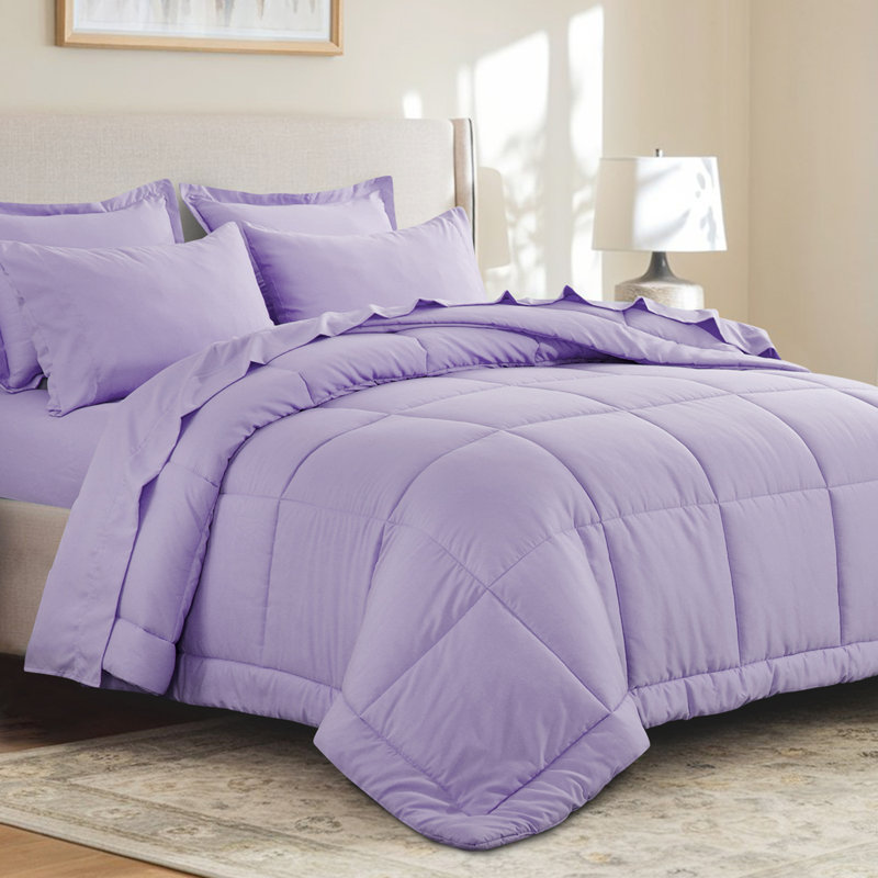 Ensemble d'édredon en microfibre 5/7-pièces , Édredon de très grande taille et 6 pièces suppl, Lavande