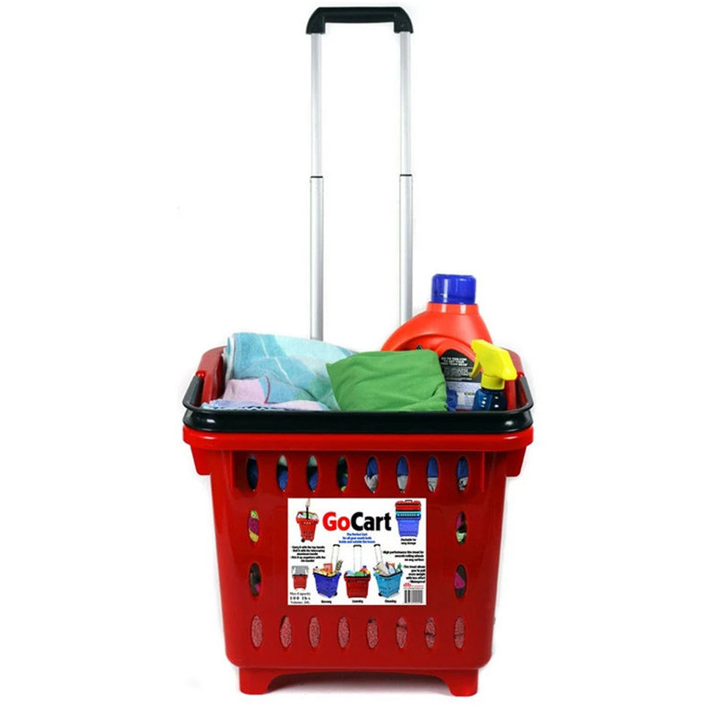 Plastic Rolling Laundry Basket with Handles, Red