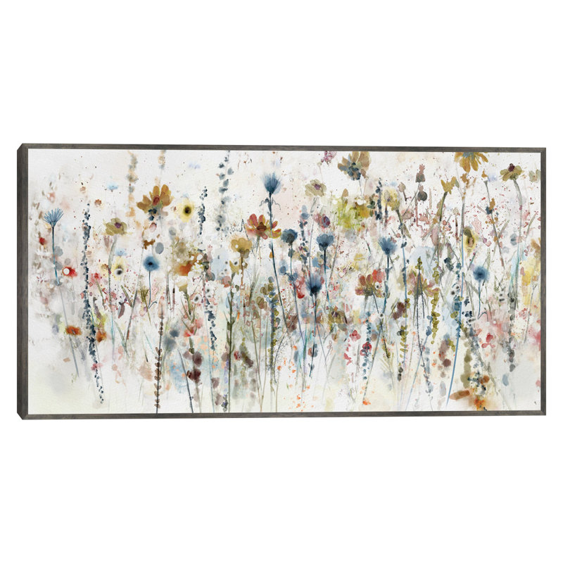 Watercolor Wildflowers by Studio Arts Canvas Wall Art Print, 26" H x 49" W, Framed Print, Brown