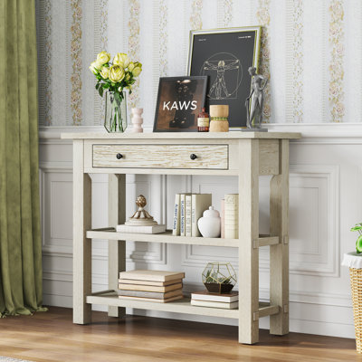 Retro Console Table with Drawer and Two Sturdy Shelves for Entryway, Living Room