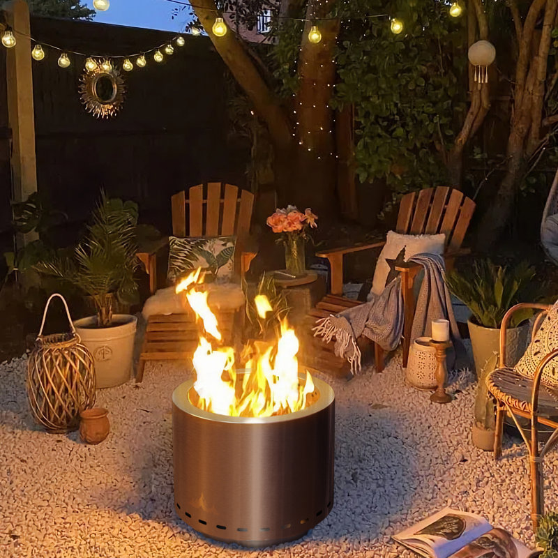 Foyer d'extérieur au feu de bois en acier inoxydable sans fumée H 19,7 po x l 19,5 po Ekbote