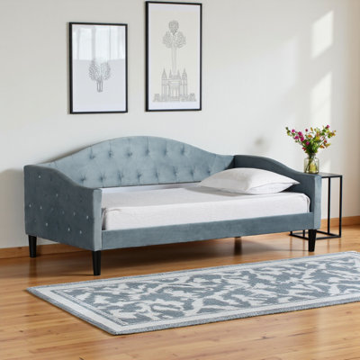 Lockbourne Modern And Contemporary Grey Velvet Fabric Upholstered And Dark Brown Finished Wood Full Size Daybed by Red Barrel Studio