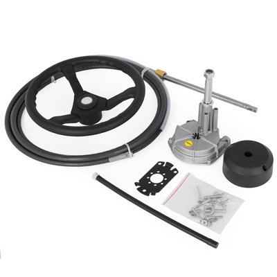 Outboard Steering System 16\' Outboard Steering Kit 16 Feet Boat Steering Cable with 13\" Wheel Durable Marine Steering System