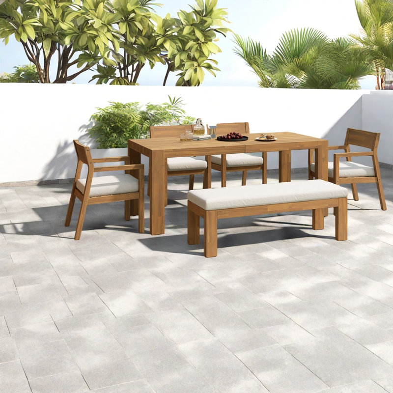 Ensemble de salle à manger de qualité supérieure en bois d'acacia de style rustique spacieux pour la cour arrière