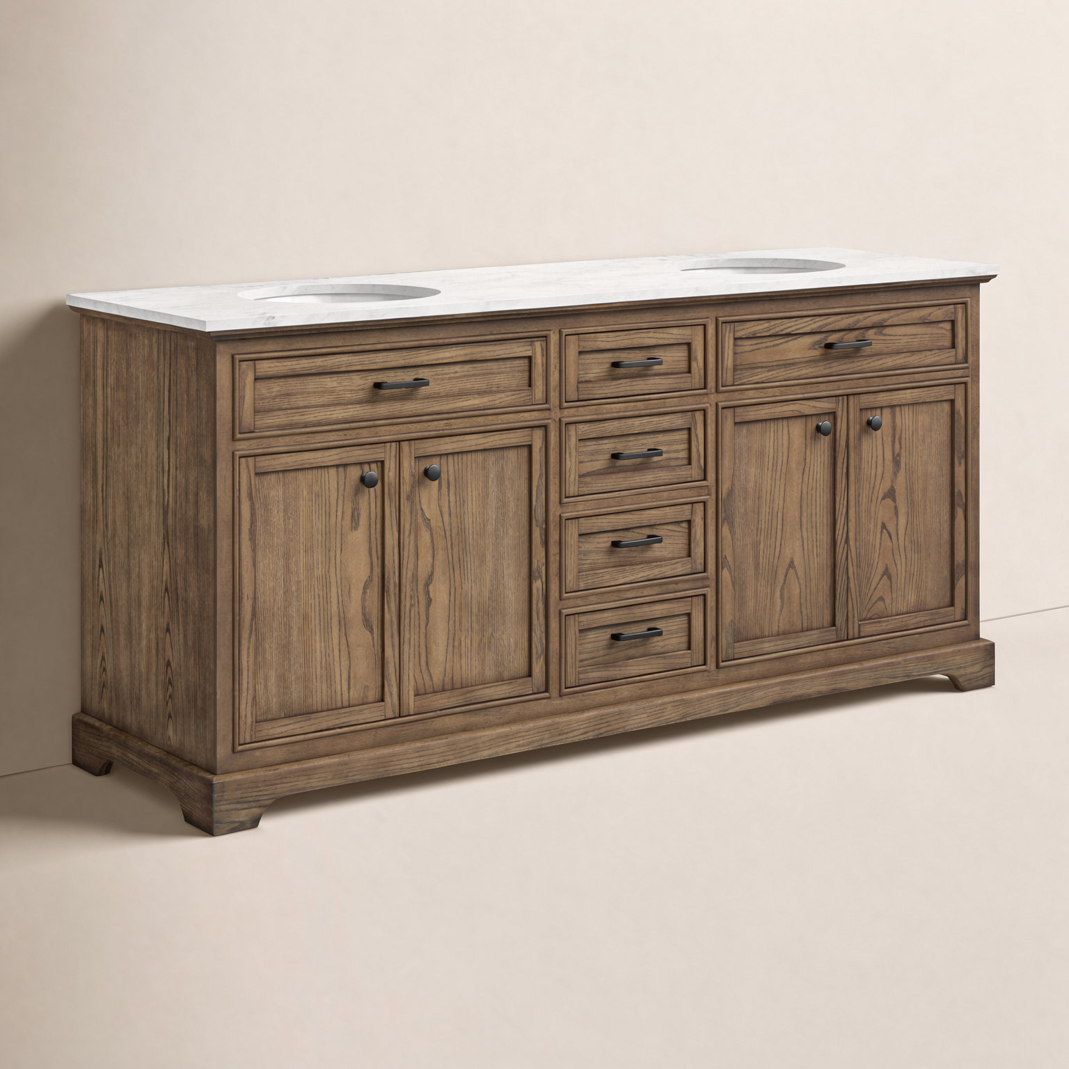 Hermes 72'' Double Bathroom Vanity, Driftwood, Carrara White
