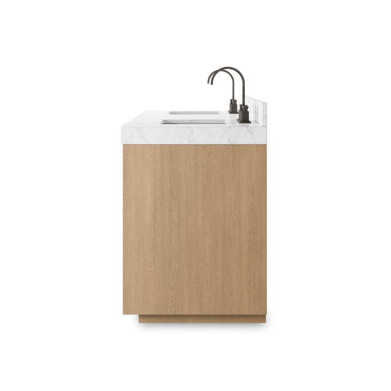 Everett Double Vanity-Satin Light Wash Oak, Satin Light Wash Oak Veneer