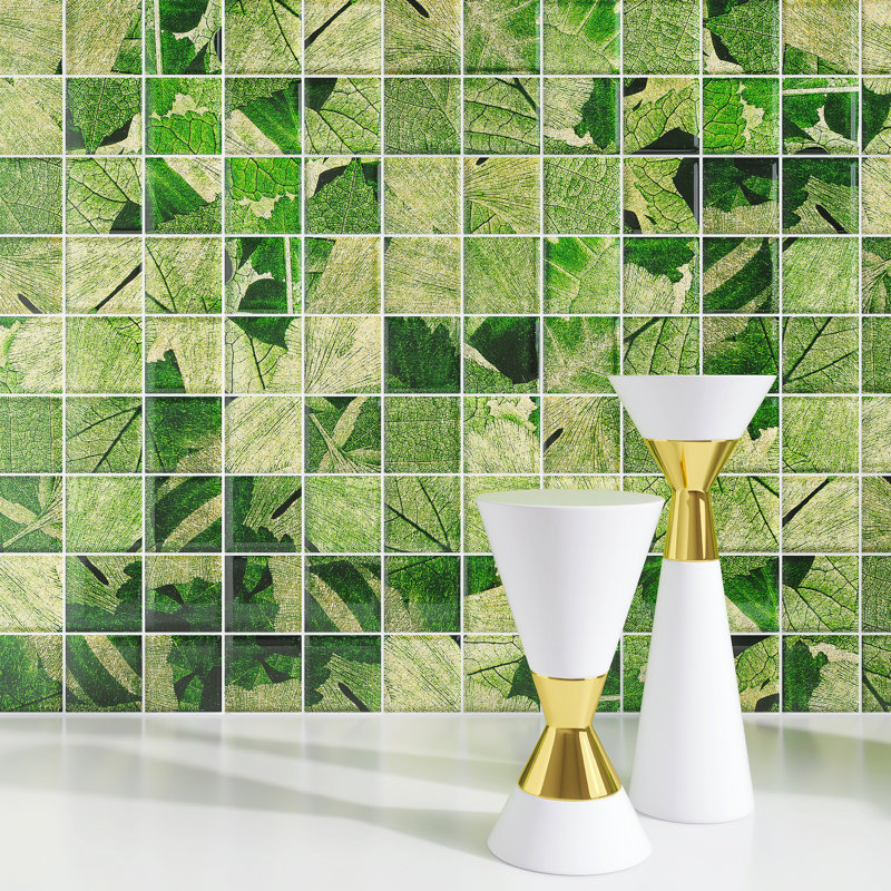 Season 11.82 in. x 11.82 in. Squares Glossy Glass Mosaic Tile, Green