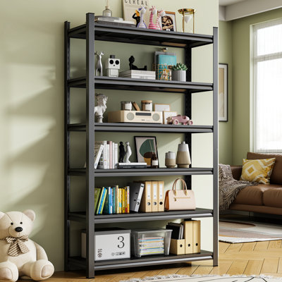 Adjustable 6 - Storey Black Metal Storage Rack For Garage, High Load Bearing, Rust Supermarket And Home Rack, Design, Black, Surface