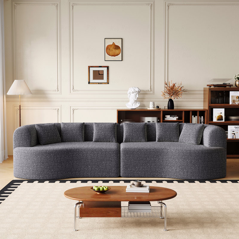 Canapé modulaire incurvé surdimensionné, 106,3 po, sans nuage, sans os, avec 6 coussins, chenille luxueuse, canapé à quatre places en mousse viscoélastique avec assise profonde