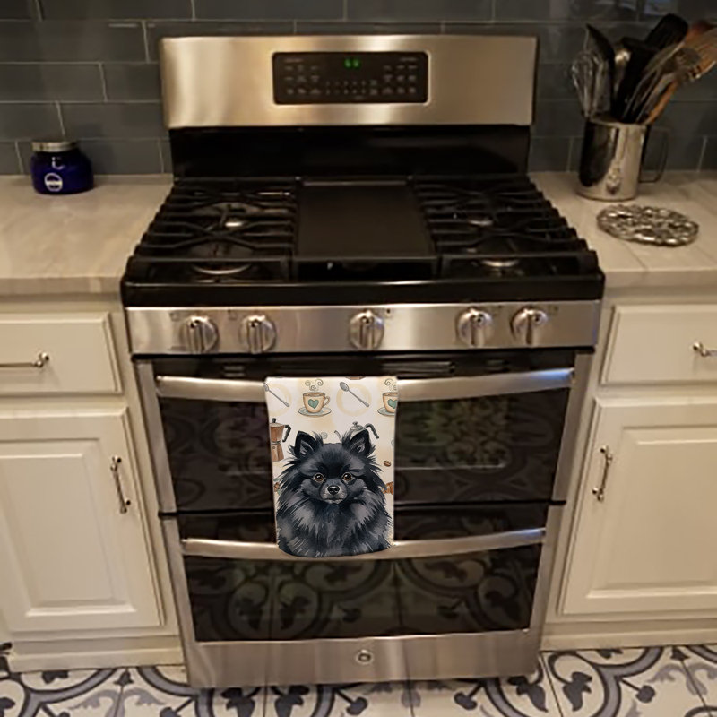 Black Pomeranian Coffee Bar Kitchen Towel, Black Pomeranian