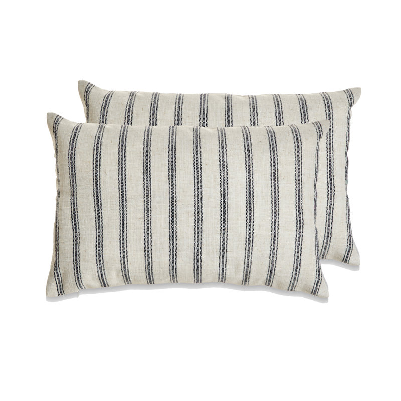French Stripe Pillow Cover Only-set Of 2, Navy Striped