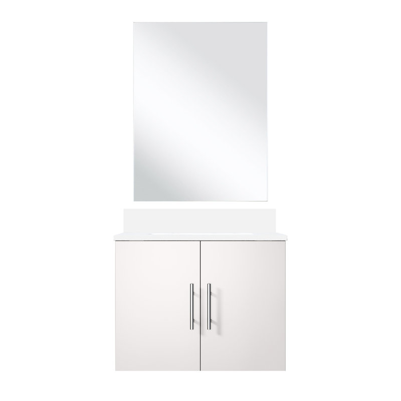 Meuble-lavabo de 24 po de largeur avec comptoir en quartz teinté et miroir - armoire de comptoir blanche lustrée de 22 po