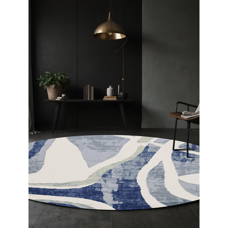 Machine Washable Gray Area Rug, Round 6'