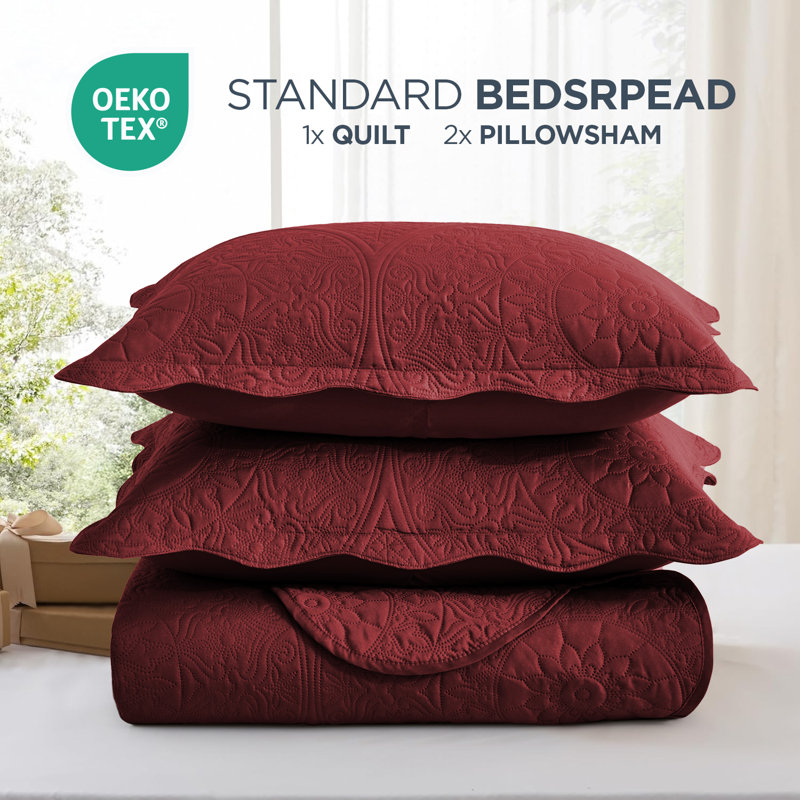 Floral Embossed Quilted Bedspread Set – Soft Lightweight Microfiber Bedding with Pillow Shams, Reversible & All-Season Comfort