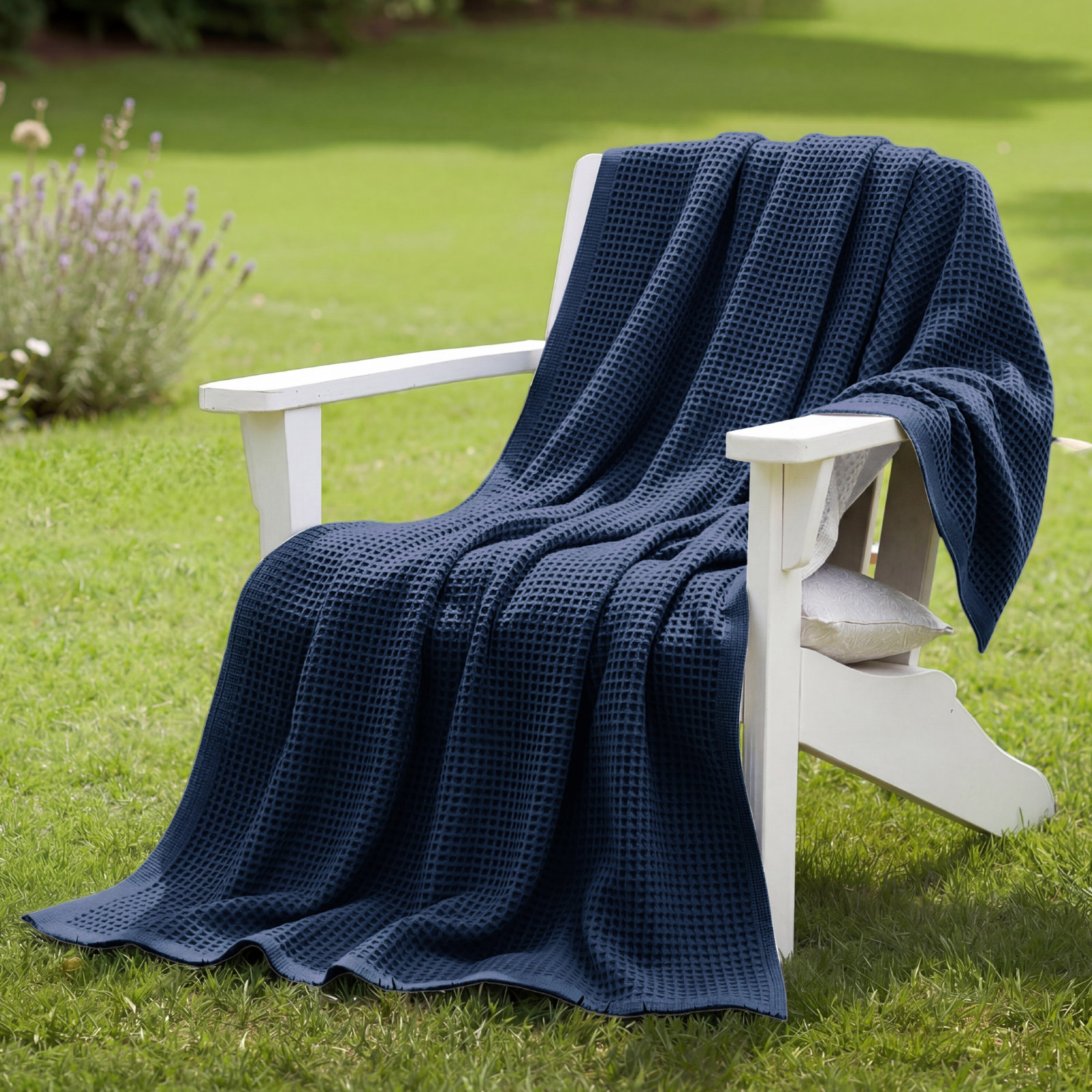 Bedsure Cotton Waffle Weave Throw Blanket, Pageant Blue, Twin-XL