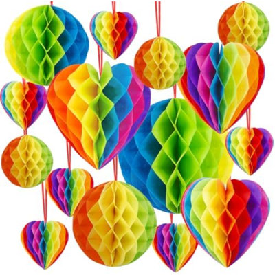 15 PCS décorations de fête arc-en-ciel, fierté gaie, boules de papier, nid d'abeille, fierté, ornements pour les fournitures de fête d'anniversaire de mariage LGBT