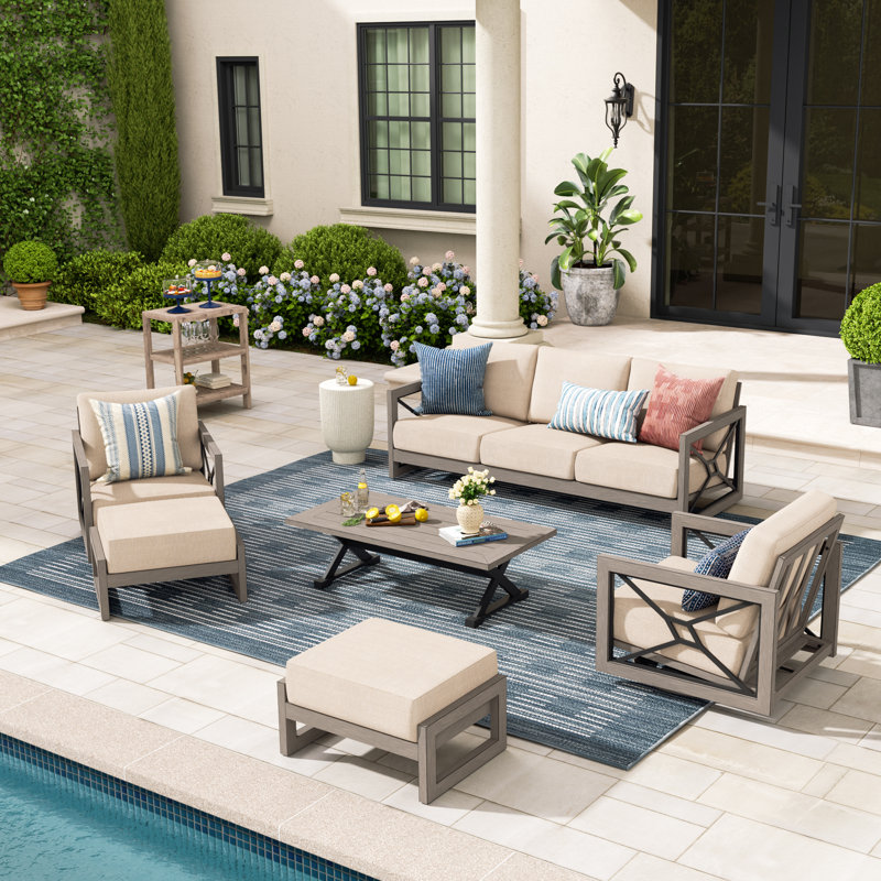 Marindo 5 Person Aluminum Patio Conversation Set With Swivel Lounge Chairs, Ottomans And Sunbrella® Cushions