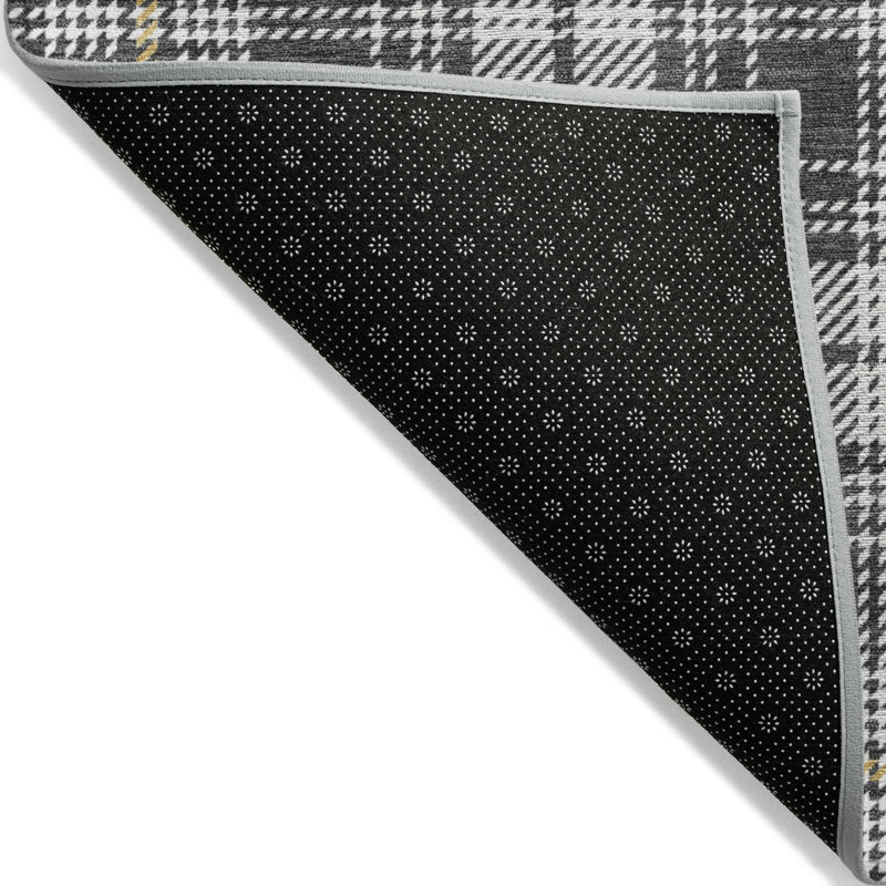Charcoal Plaid Machine Washable Synthetic Indoor/Outdoor Rug
