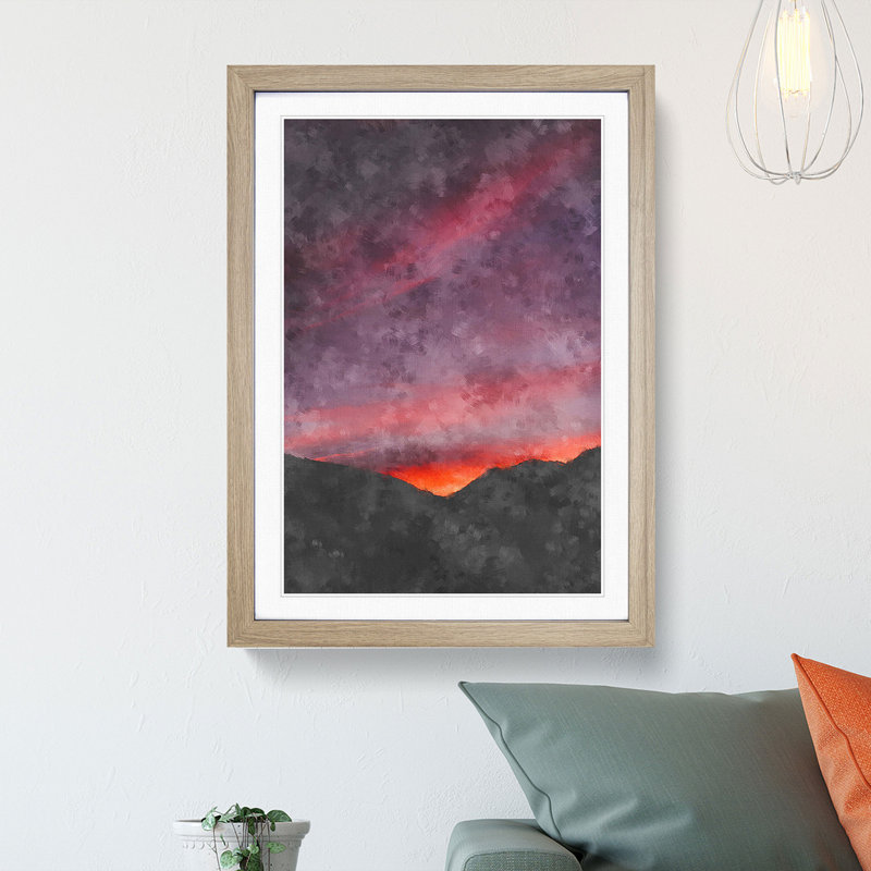 Setting Sun Painting - Framed Print, 63cm H x 45cm W x 2cm D, Oak Framed
