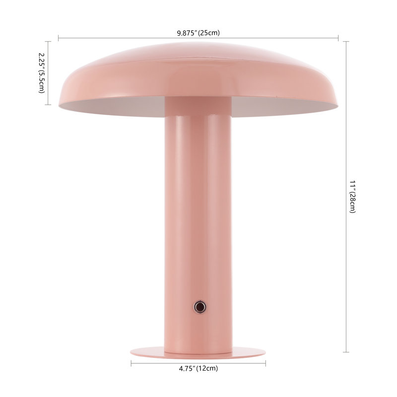 Writzer 11" Contemporary Bohemian Rechargeable/Cordless Dimmable Integrated LED Mushroom Table Lamp, Pink