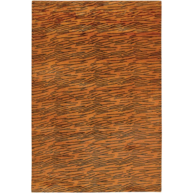Tapis orange fabriqué à la main à motif animalier Celsa, Rectangle 5 pi x 7 pi 6 po