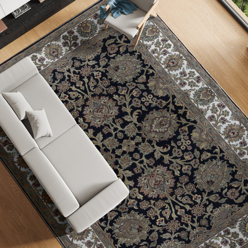 Magnolia Wool Oriental Area Rug in Black/Ivory