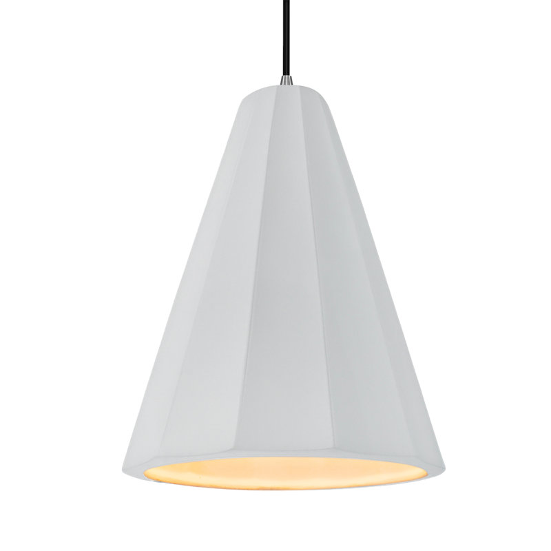 Radiance - Luminaire suspendu 1 lumière cannelé - Blanc brillant (extérieur et intérieur du luminaire) - Nickel brossé - l 9 po x H 13 po - Ampoule remplaçable - Cordon noir