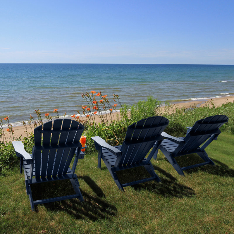 Plastic Folding Adirondack Chair with Adjustable Backrest, Navy