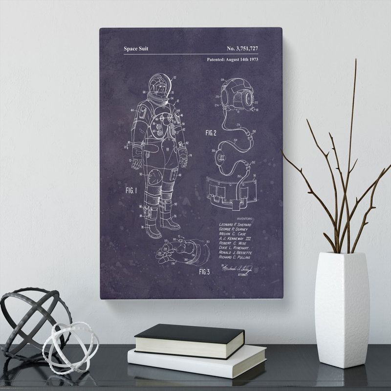 Space Suit Patent Dark - Wrapped Canvas, 50cm H x 35cm W x 3cm D