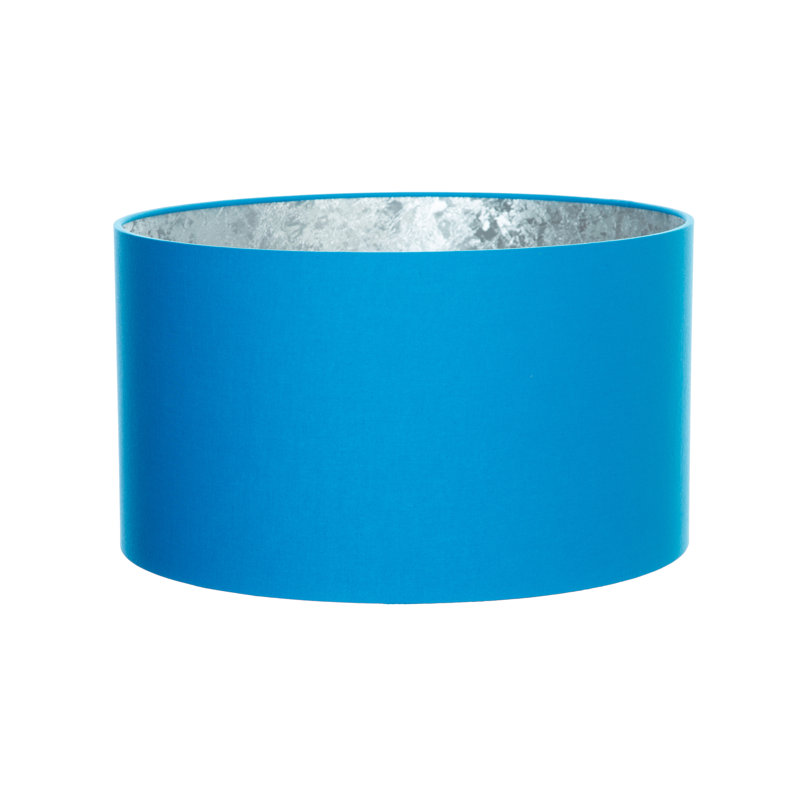 Cotton Drum Lamp Shade ( Screw On ), 35cm H x 35cm W x 35cm D, Sky Blue/Silver
