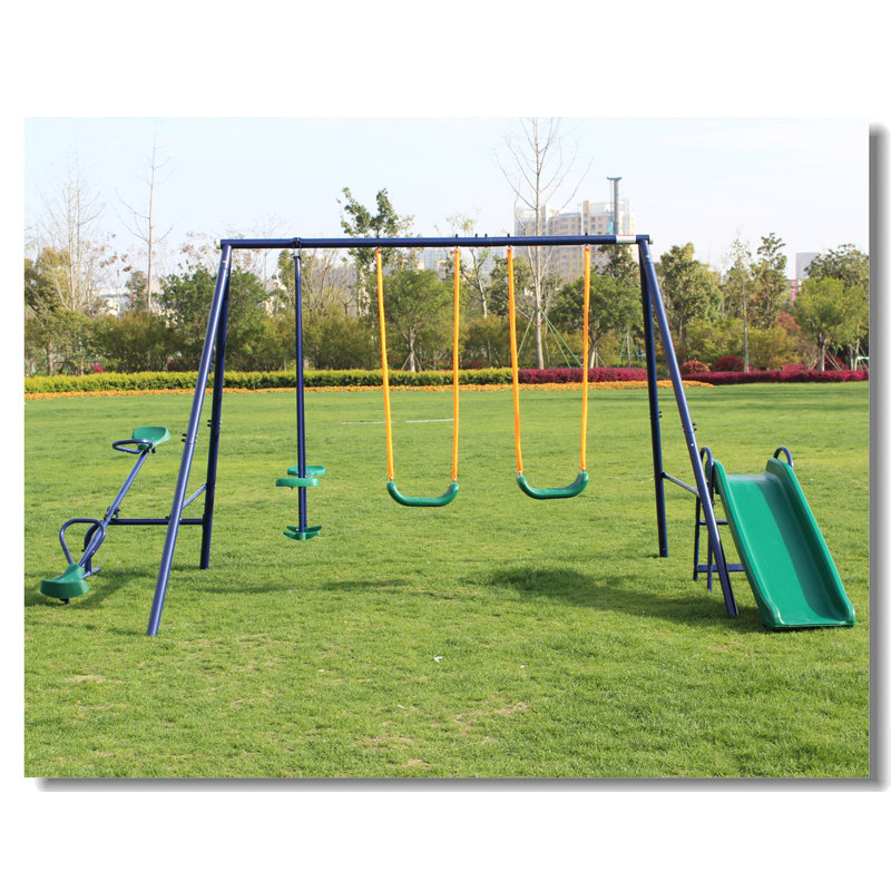 Creationstry High-Density Polyethylene (HDPE) Swing Set with Swing(s) , Slide(s)