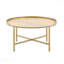 Table basse en chêne avec plateau et accents dorés