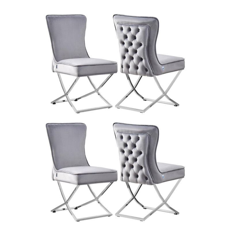 Yvelines Modern Velvet Dining Chairs - Ergonomic Velvet Upholstered Back with Golden Stainless Steel Frame - Side Chair for Kitchen Living Room Dining Room Set of 4