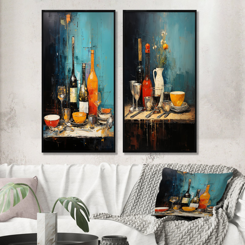 Culinaire fusion - ensemble d'ustensiles sur toile, ensemble de 2, Cadre flottant noir, H 28 po x l 25 po