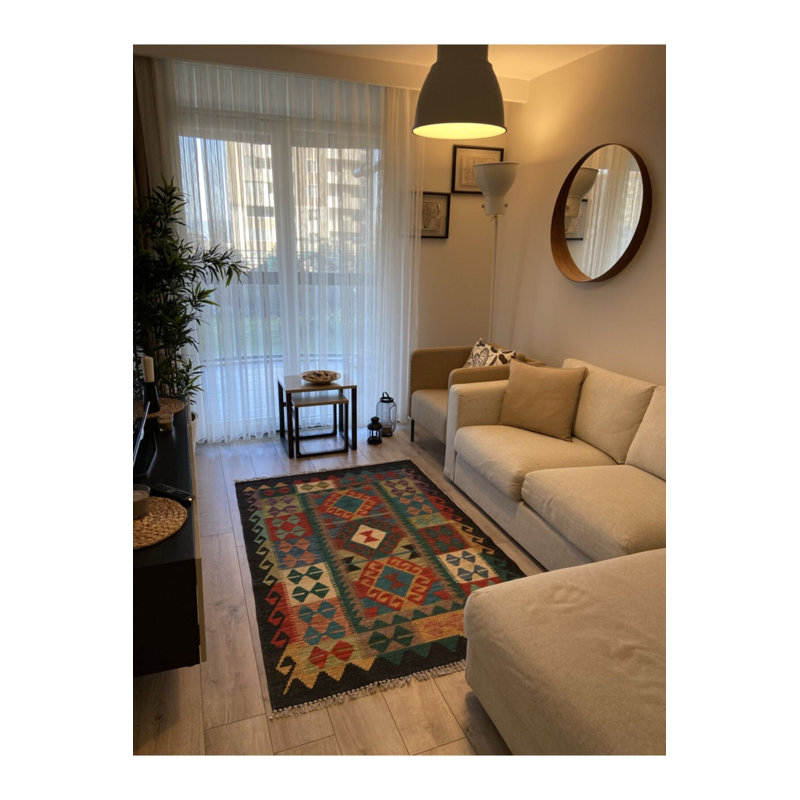 Tapis tissé à plat en coton multicolore, Tapis de couloir 3 pi 9,81 po x 9 pi 10,11 po
