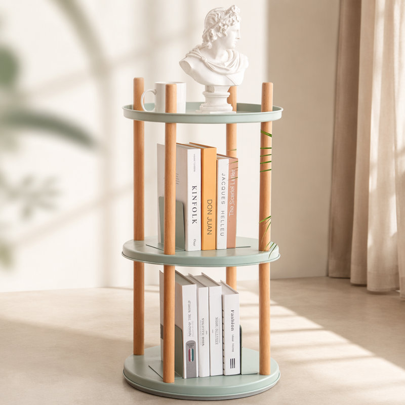 Bibliothèque rotative à 360 ° à 3 niveaux avec rangement de grande capacité, design multifonctionnel et peu encombrant pour diverses pièces