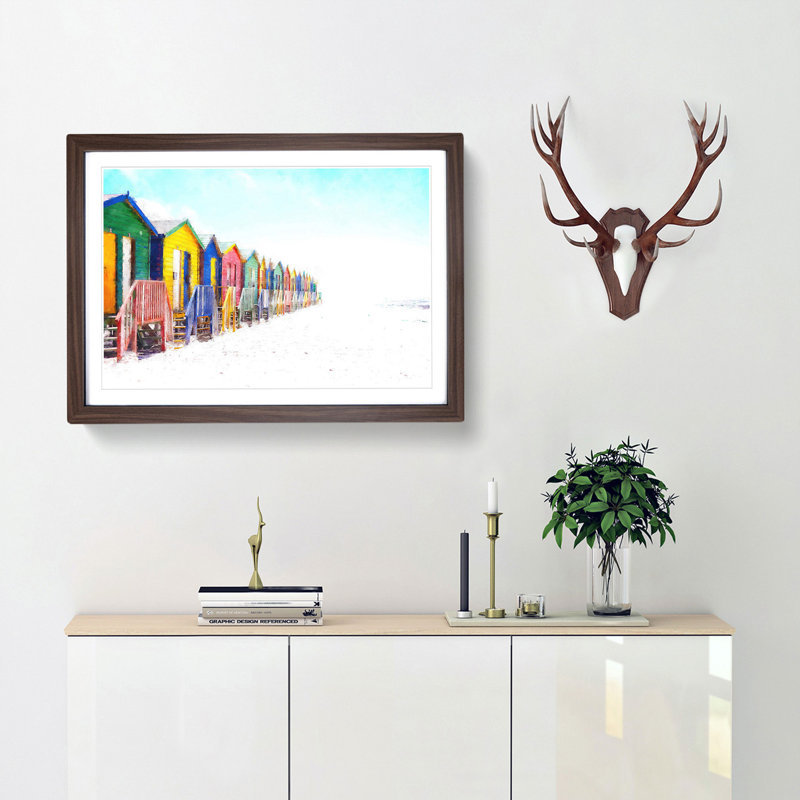 Beach Huts In Cape Town - Picture Frame Photgraph Print, 62cm H x 87cm W x 2cm D, Walnut