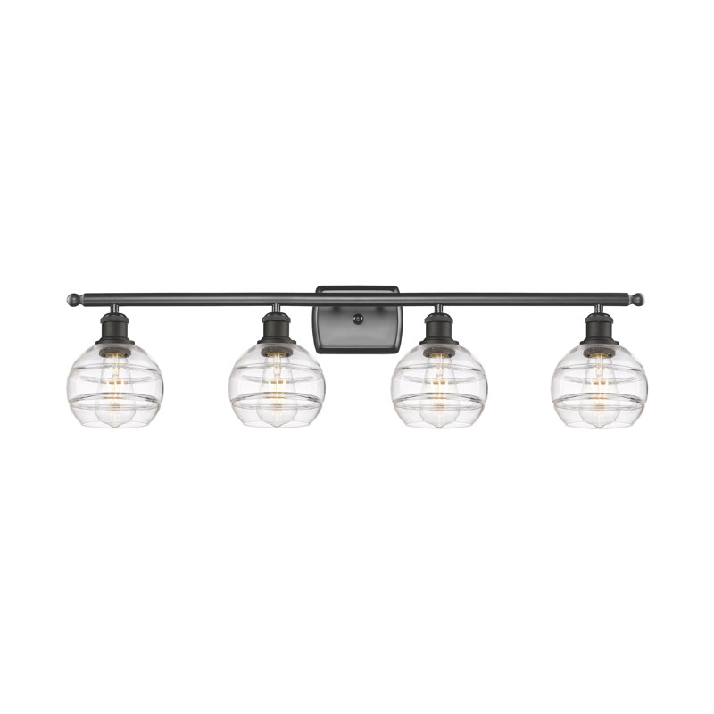 Éclairage pour meuble-lavabo à 4 lumières à intensité variable Chartoff, Transparent, Bronze huilé