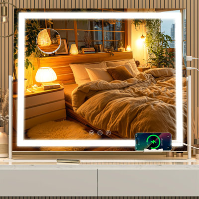 Miroir de salle de bain avec lumières, miroir de maquillage lumineux, écran tactile avec éclairage 3 couleurs (blanc)
