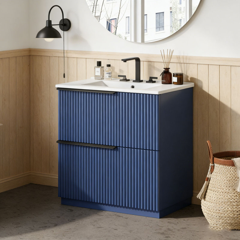 Meuble-lavabo 30 po avec lavabo en céramique, Bleu