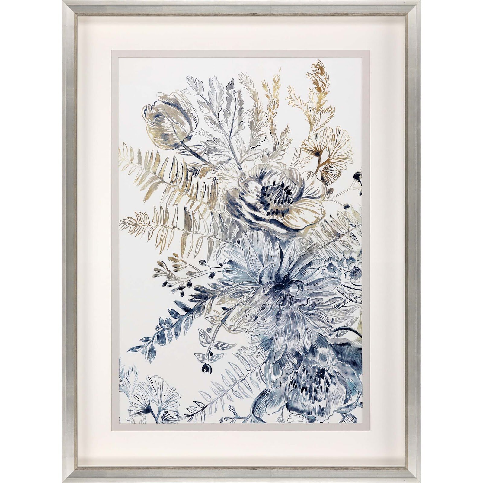 Gold Blue Flowers II print by RileyB