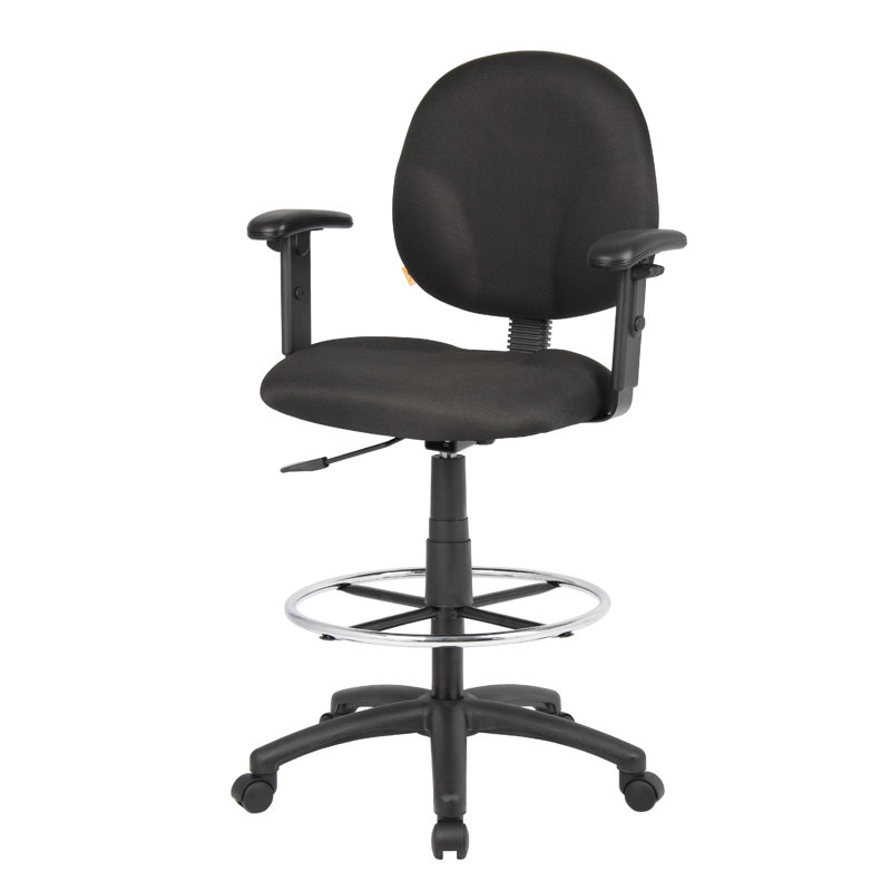 Zem Drafting Stool With Adjustable Arms & Chrome Footring, Black Crepe