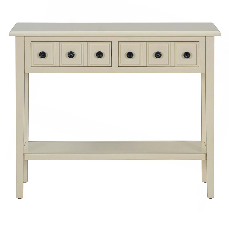 Table d'entrée avec 2 tiroirs, console rustique avec tablette ouverte et pieds en bois d'hévéa pour les entrées, les salons et les couloirs