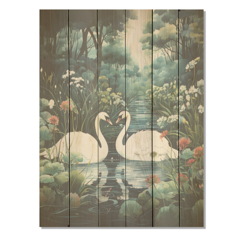 Cygnes, amour éternel - cygnes, art sur bois de pin naturel, H 32 po x l 24 po