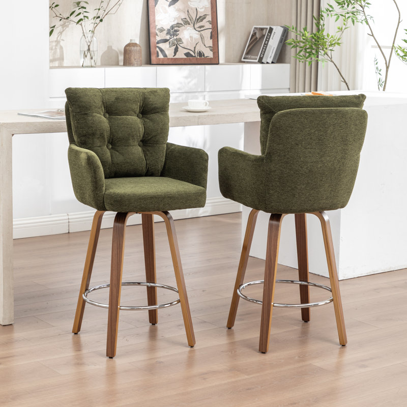 Zareon 27.95” Double-Layered Velvet-Padded Bar Stools, Green